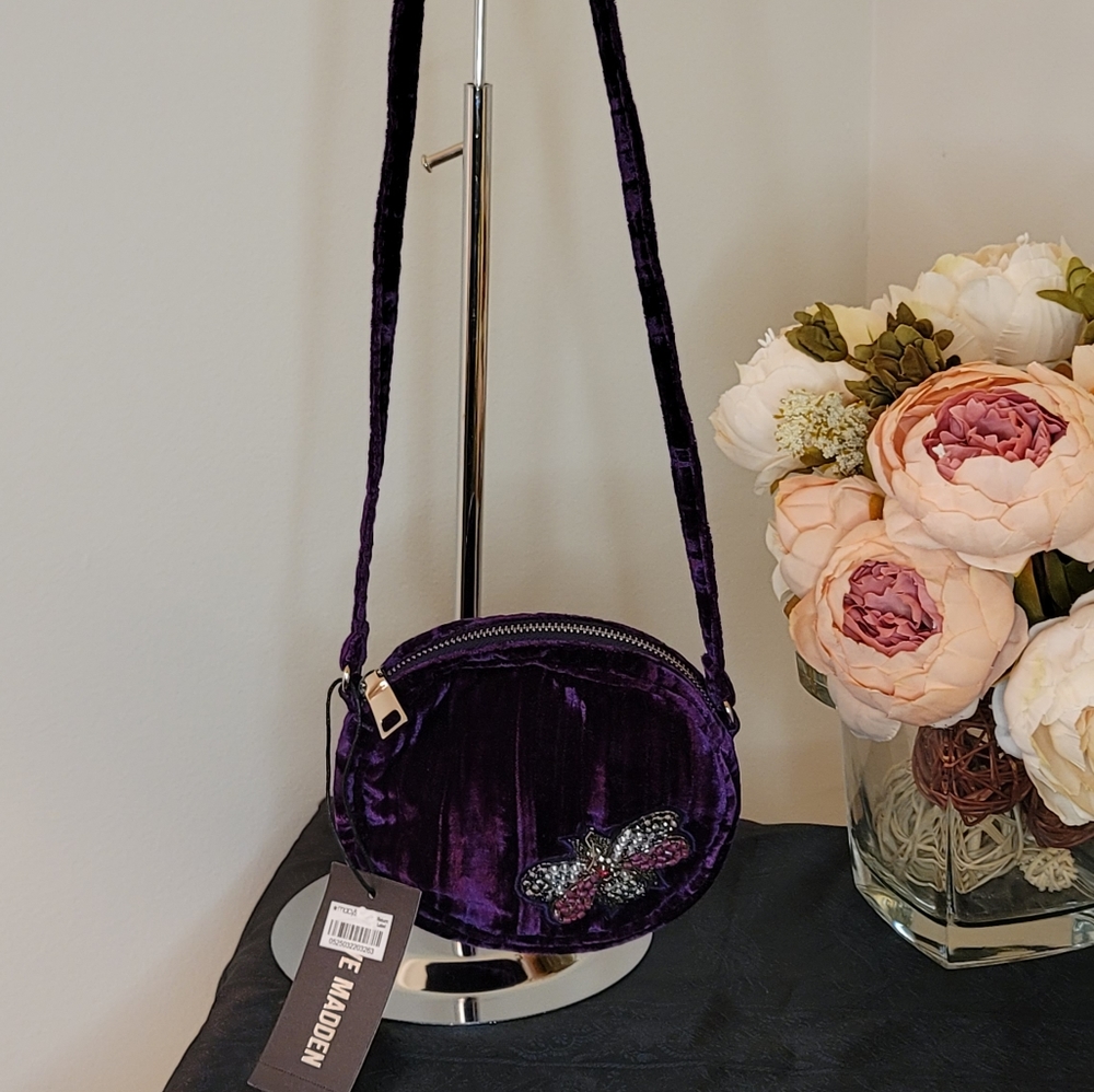 Steve Madden Lotus Mini Canteen Butterfly Purple Velvet Crossbody NWT